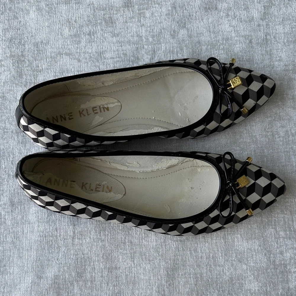 Anne Klein Black and White Patterned Flats with Gold Details - Picture 2 of 7